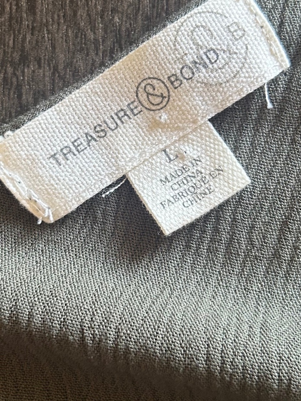 TREASURE & BOND Olive Green Crinkle Gauze V-Neck Maxi Dress Pockets L EUC - Picture 7 of 8
